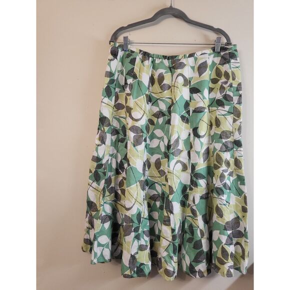 JM Collection Green Floral 100% Linen Flared Skirt Size 16 Travel Work Summer - Picture 1 of 3